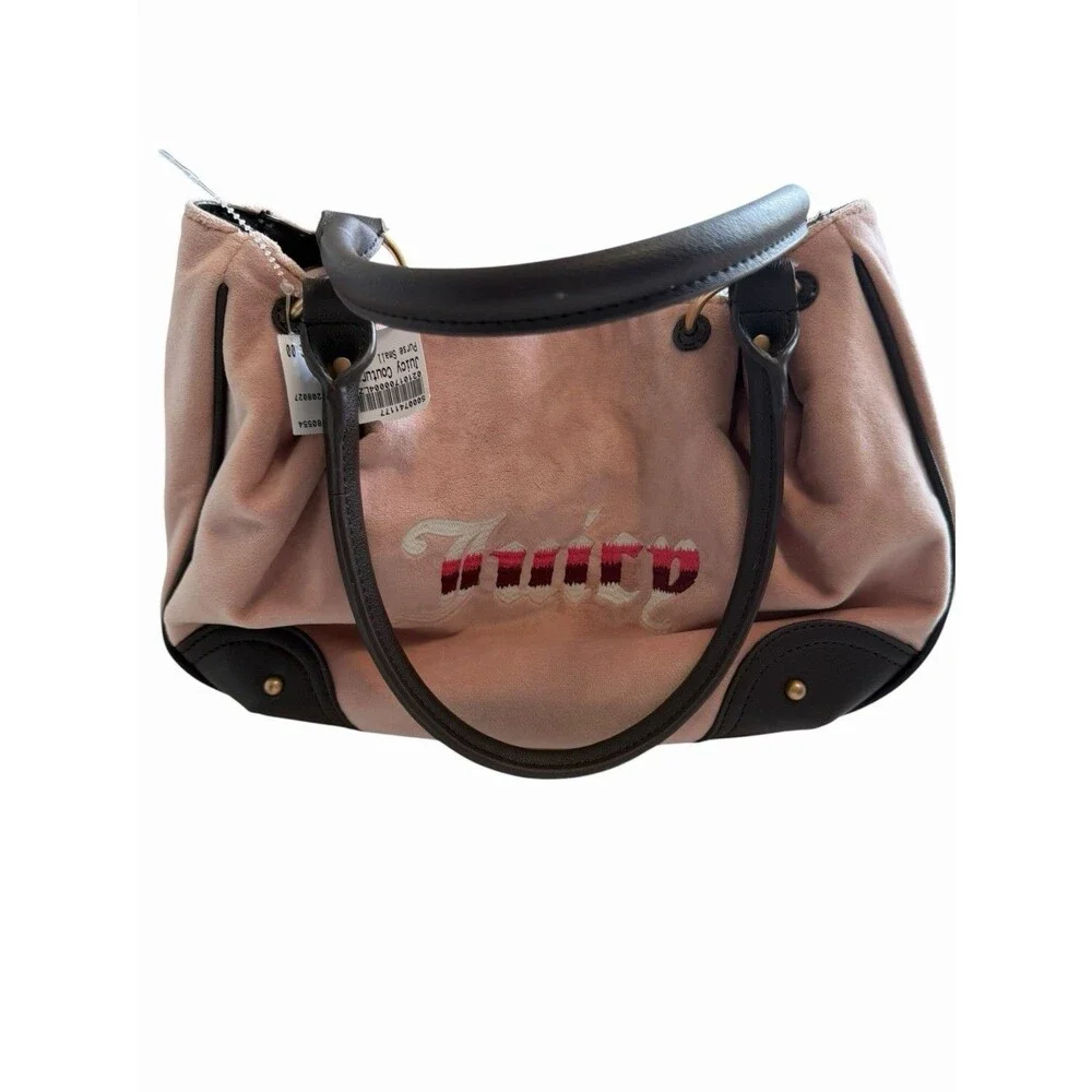Juicy Couture Retro Vibe Satchel Bag Dusty Blush Pink Chocolate Velour Y2K NWTK